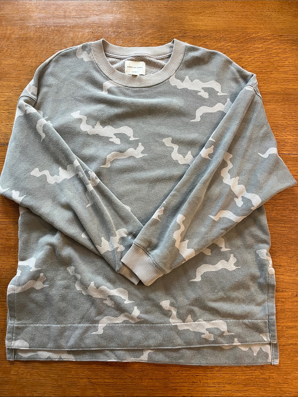 American Eagle Outfitters Grey & Cream Camo Crewneck Sweater